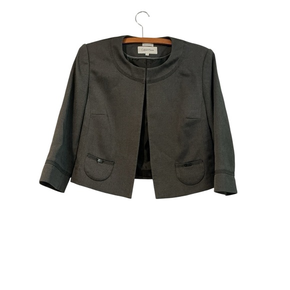 Calvin Klein 2 Piece Dress Suit Gray Sheath Dress & Jacket Size 6 Career Office - Picture 4 of 13